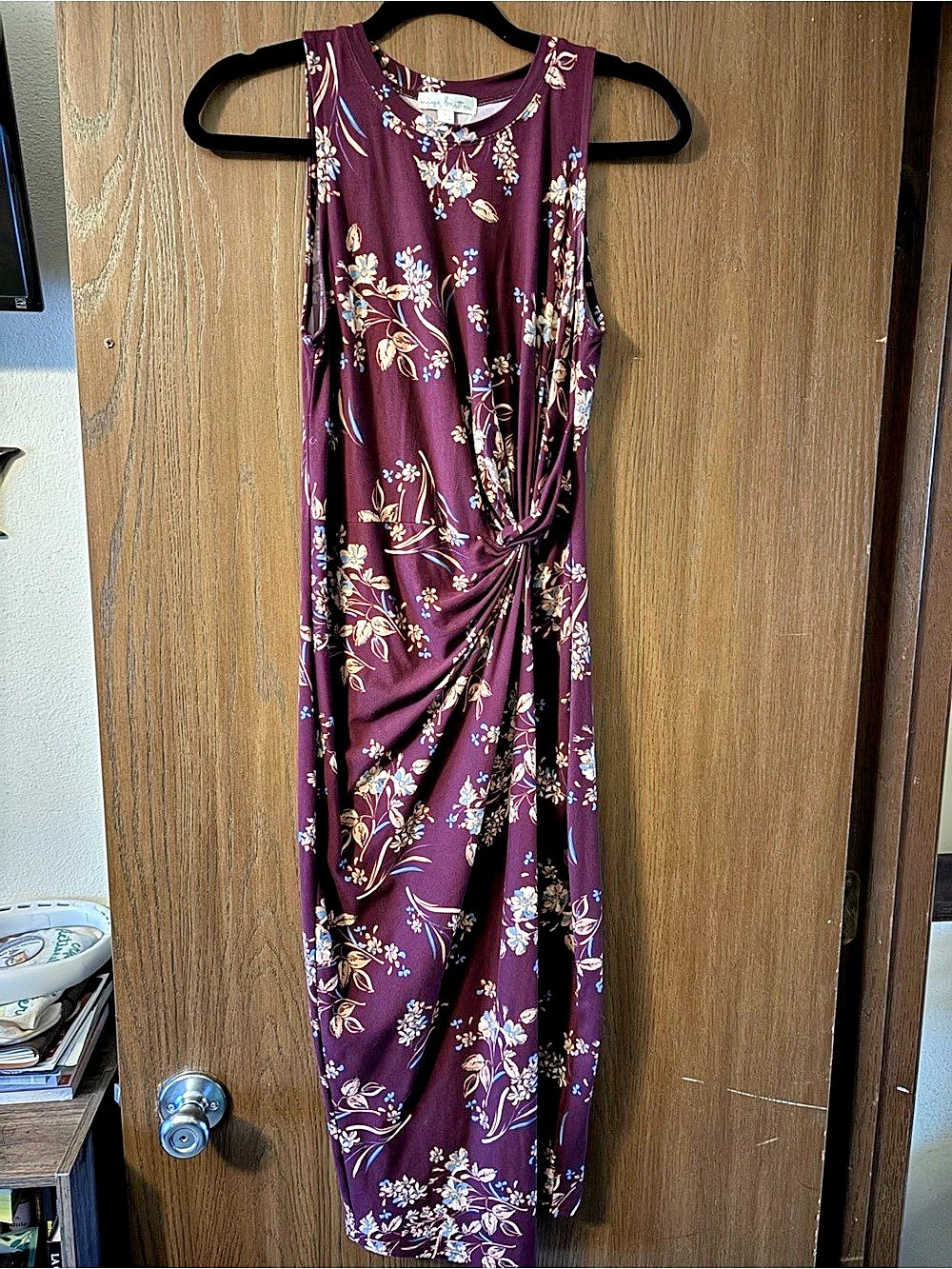 nine britton Cranberry Floral Midi Dress